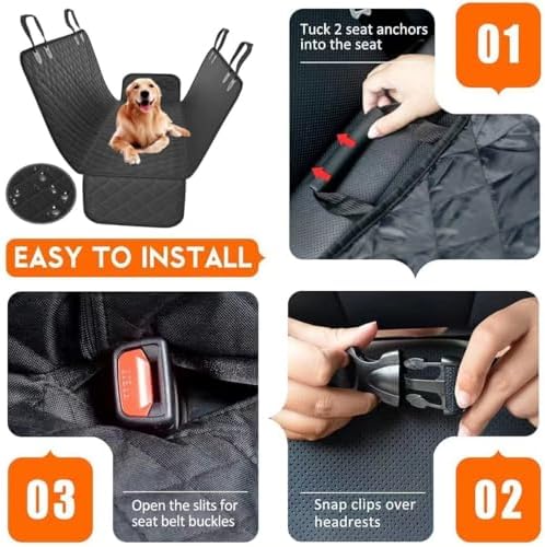 Dog Car Seat Cover, Waterproof Pet Hammock for Back Seat