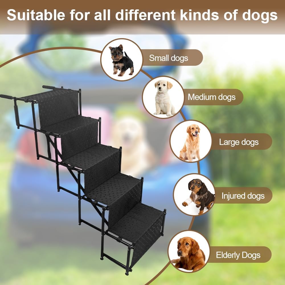 5 Steps Dog Car Ramp for Large Dog Support Up to 150 Lbs