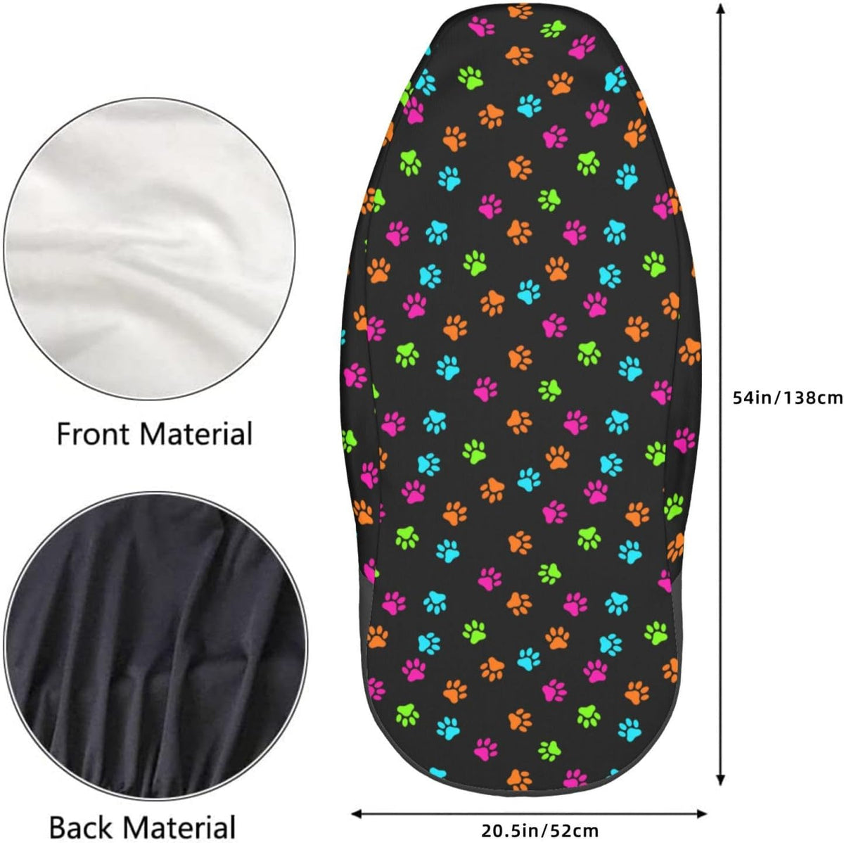 Colorful Dog Cat Paw Print Car Seat Covers Universal 2 Pcs