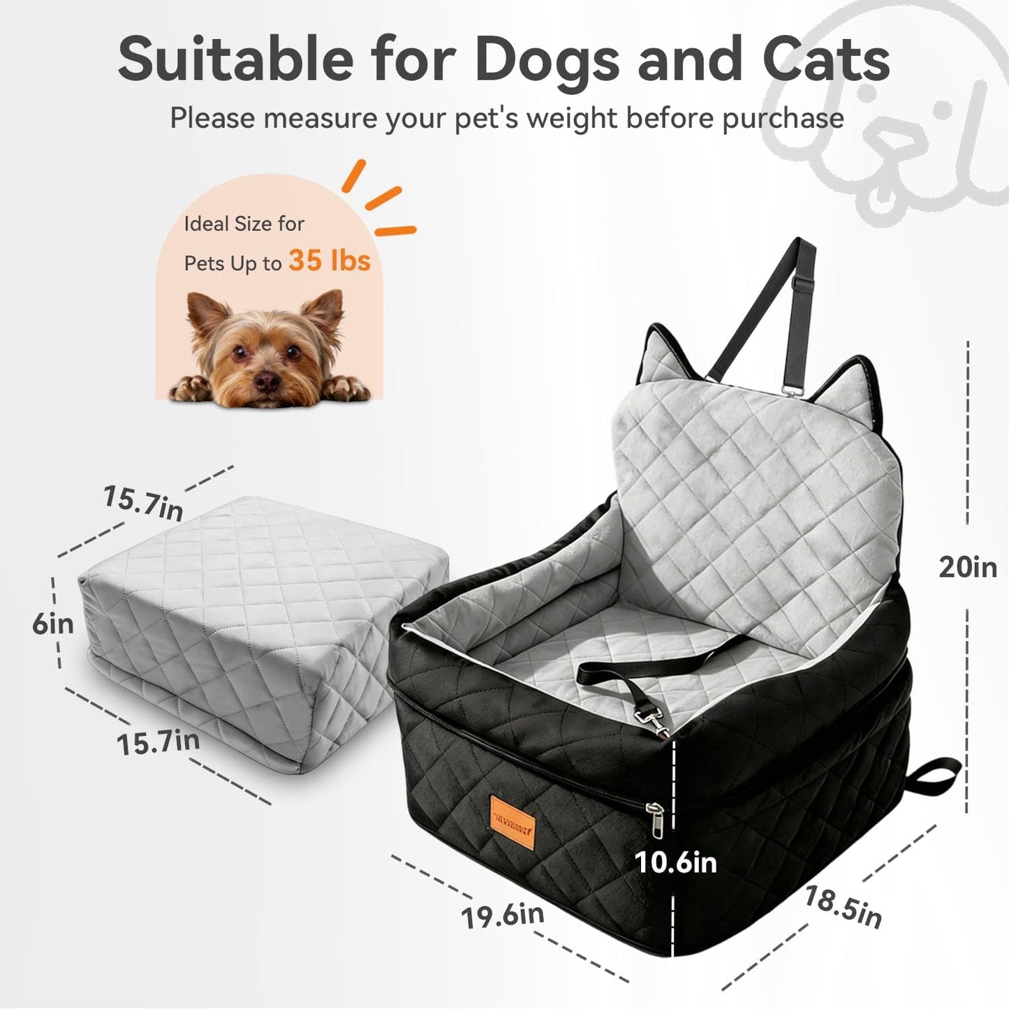 Dog Car Seat for Small/Medium Dogs Up to 35lbs,Elevated