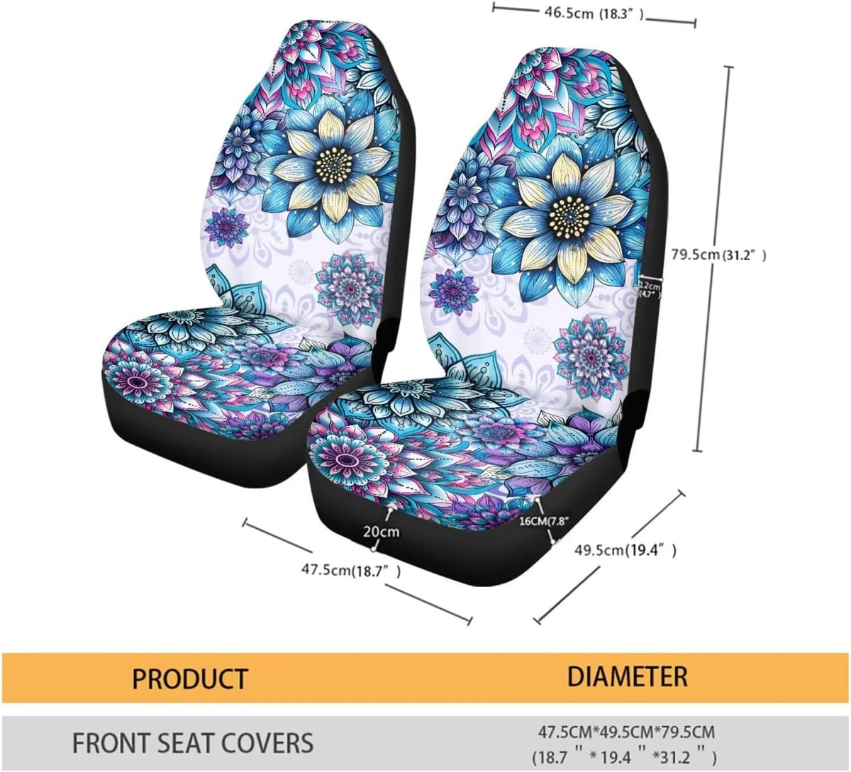 Talayituse Boho Mandala Flower Print Car Seat Covers, Dog Cushion Breathable Vehicles Interior Accessories, Durable Bucket Car Seat Cover Vehicle Seat Protector for 2 Front Seats Only