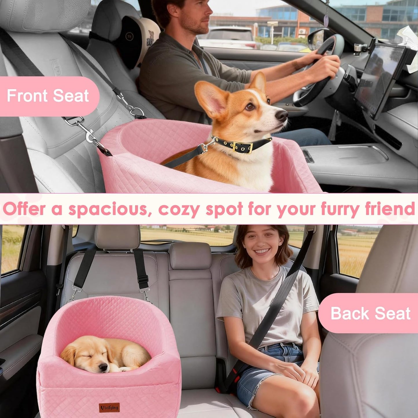 Dog Car Seat for Small & Medium Dogs, Detachable & Washable