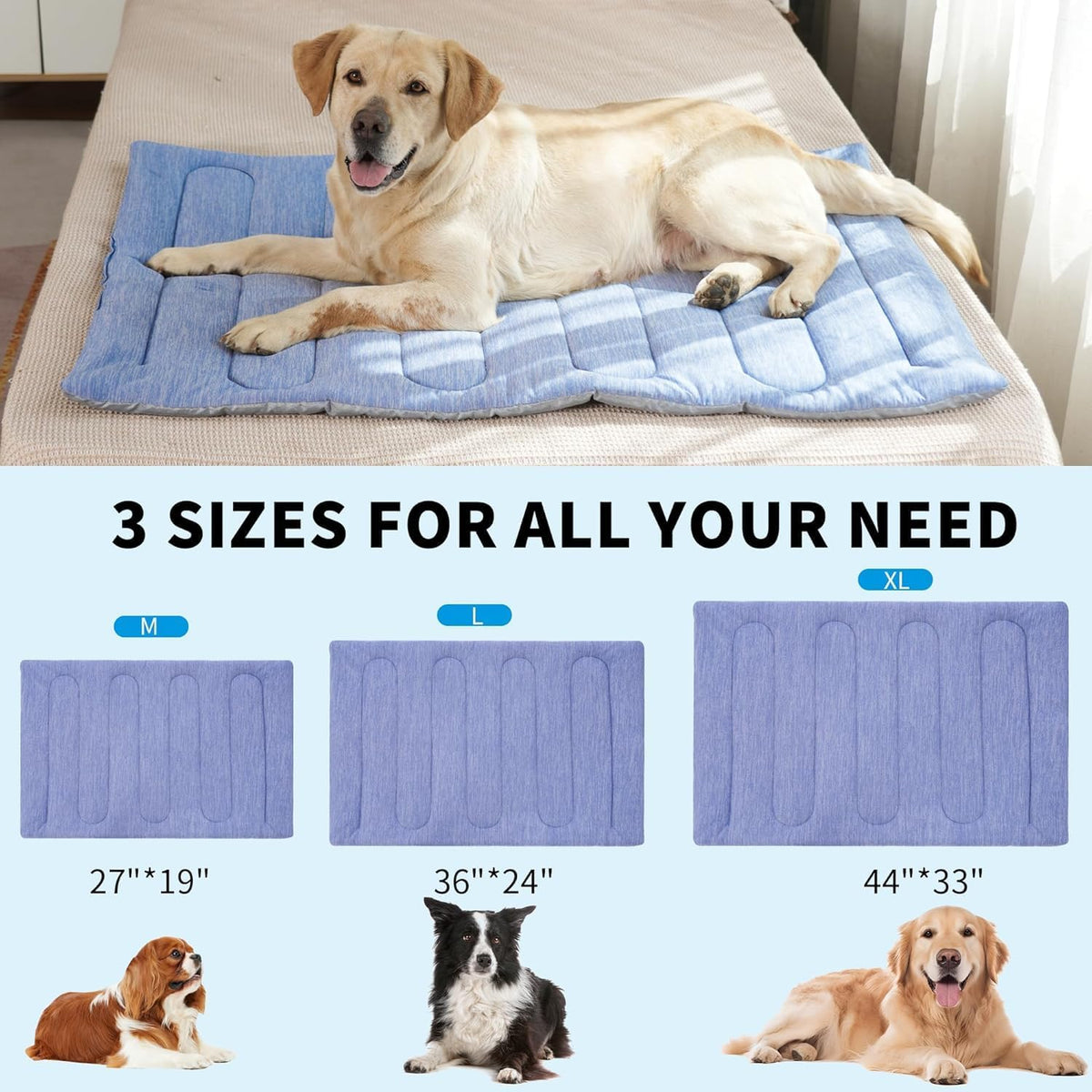MARUNDA Dog Cooling Mat, No Need to Freeze Or Refrigerate This Cool Pet Pad Cat Mats- Keep Your Pet Cool, Machine Washable (Ocean Blue, 36" x 24" - Large-Crate)
