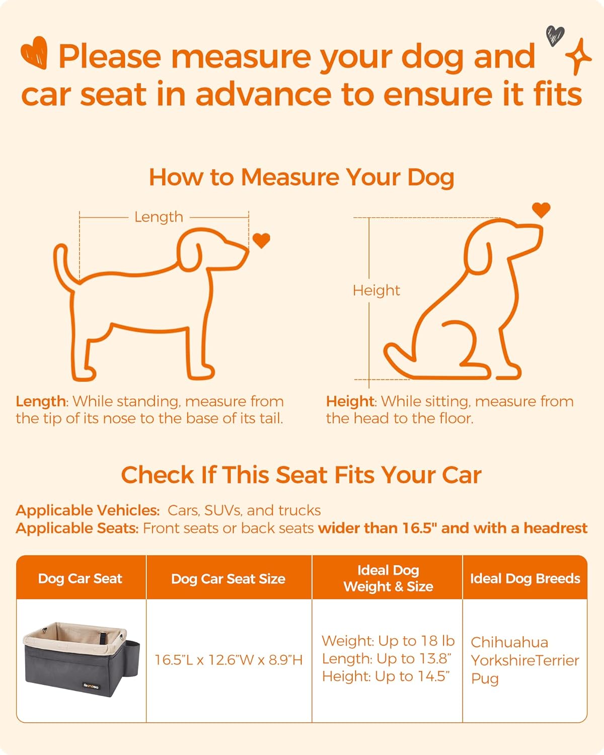 Dog Car Seat, Pet Booster Seat for Small Dogs up to 18 lb