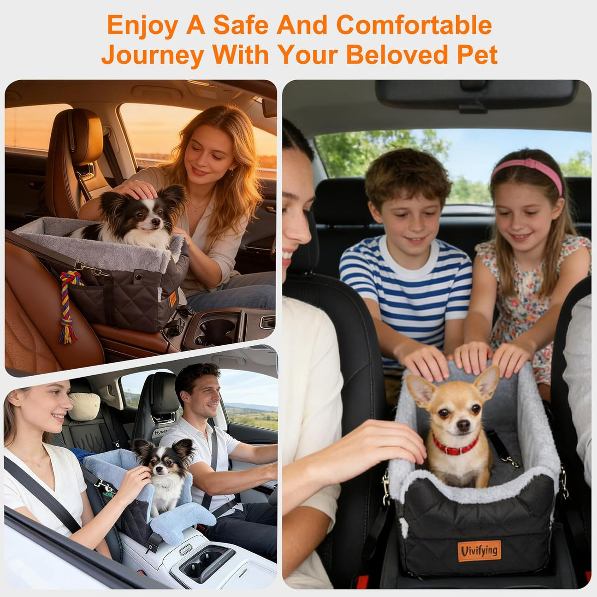 Center Console Dog Car Seat for Small Dogs Up to 10 lbs