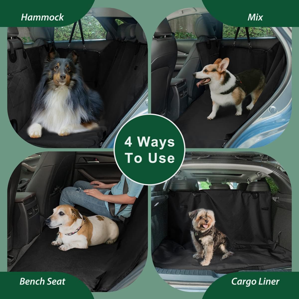 Dog Car Seat Cover for Back Seats with Metal Buckle Mesh
