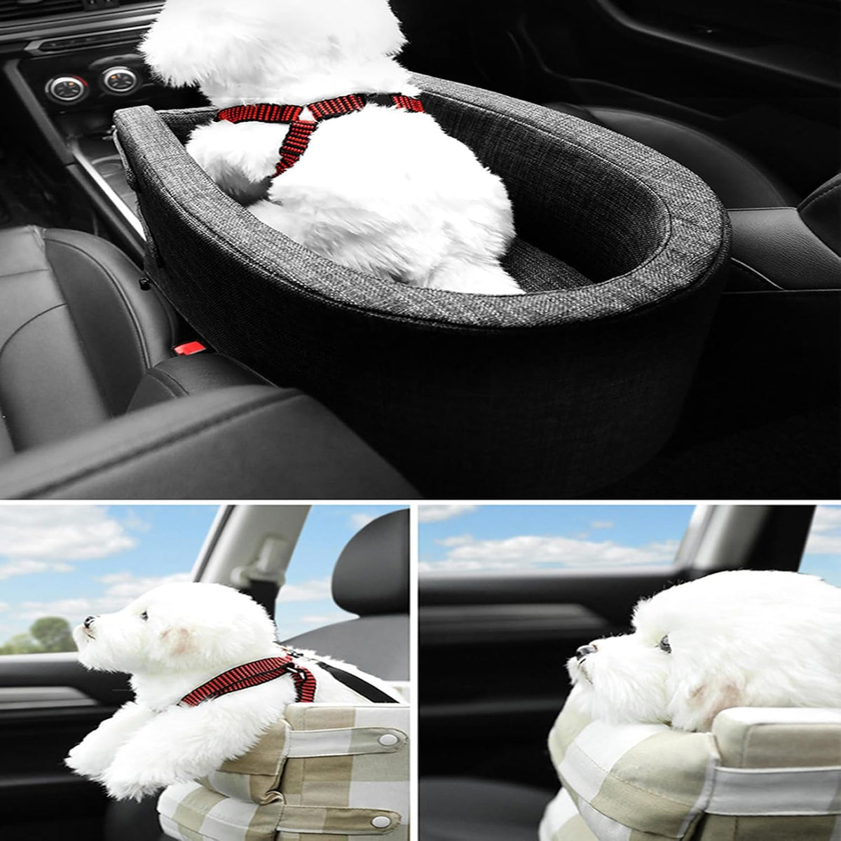 Dog Car Seat Bed for Center Console - Breathable Mesh Plush