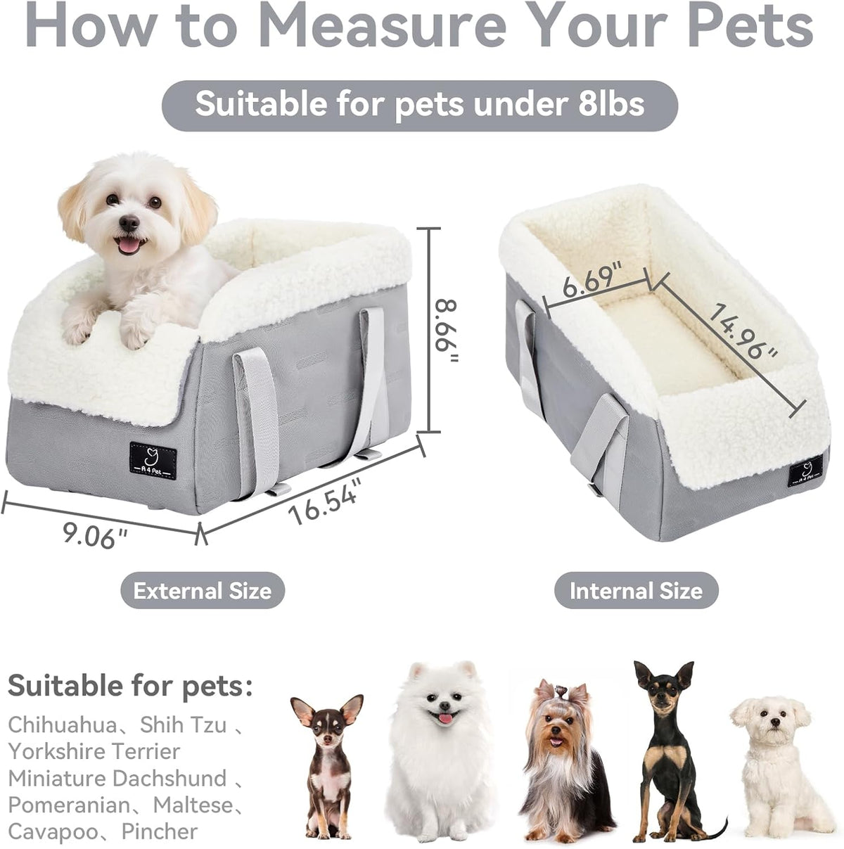 Center Console Dog Car Seat for Small Dogs Under 12 lbs –