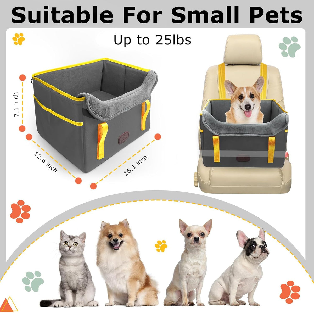 Dog Car Seat for Small Dogs, Fuzzy Dog Car Seat Up to 25lbs