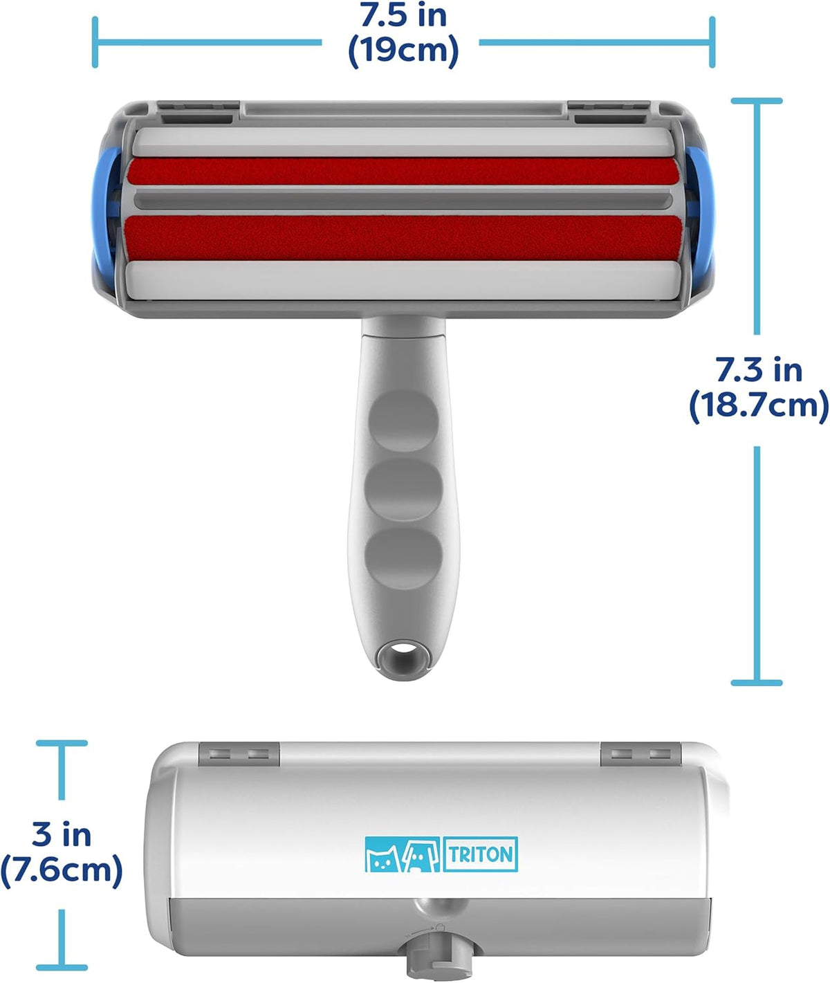 Triton Pet Hair Removal Tool w/Fur Trapping Compartment and Detachable Handle, 60% Smaller Storage Size, Reusable Shedding Roller, Cat and Dog Hair Remover for Car, Furniture, Carpet (Gray/White)