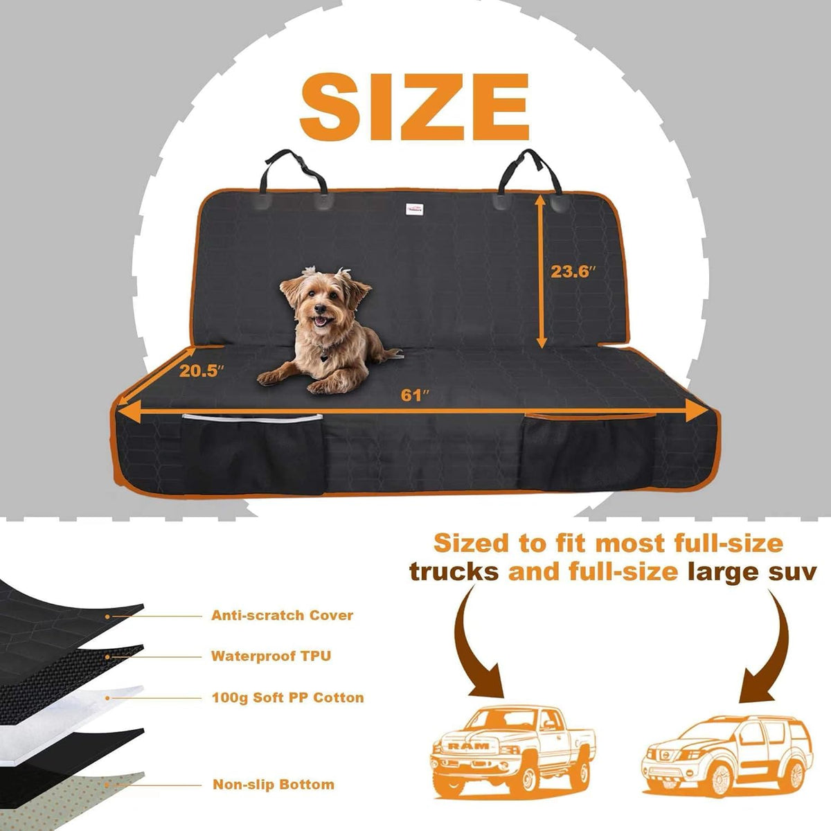 Back Seat Cover for Dogs, Washable Bench Seat Covers for