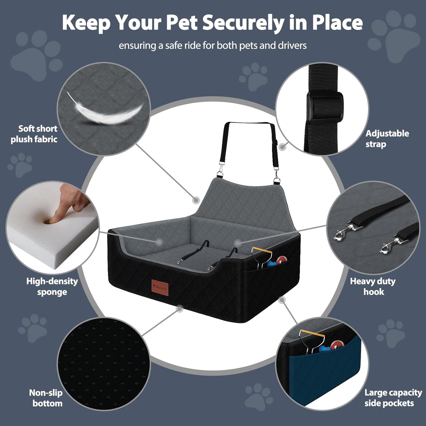 Dog Car Seat for Medium Large Dogs Under 55lbs, Detachable