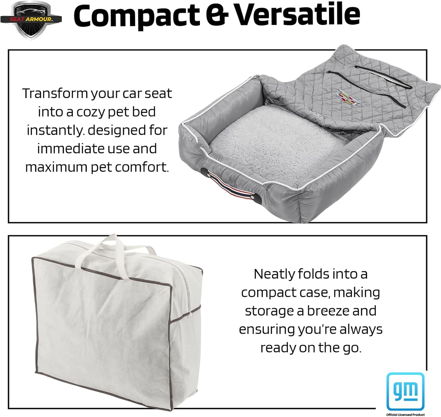 PetBed2GO, Cadillac, Grey Pet Bed Cushion & Car Seat Cover