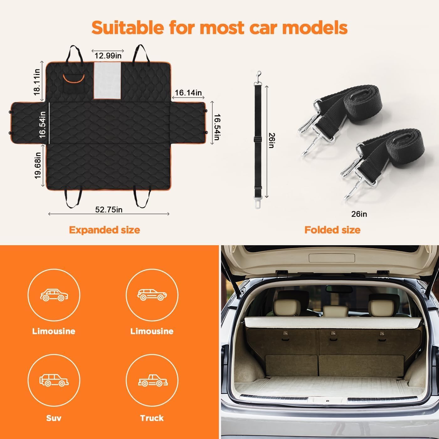 Waterproof Dog Car Seat Cover for Back Seat,Collapsible