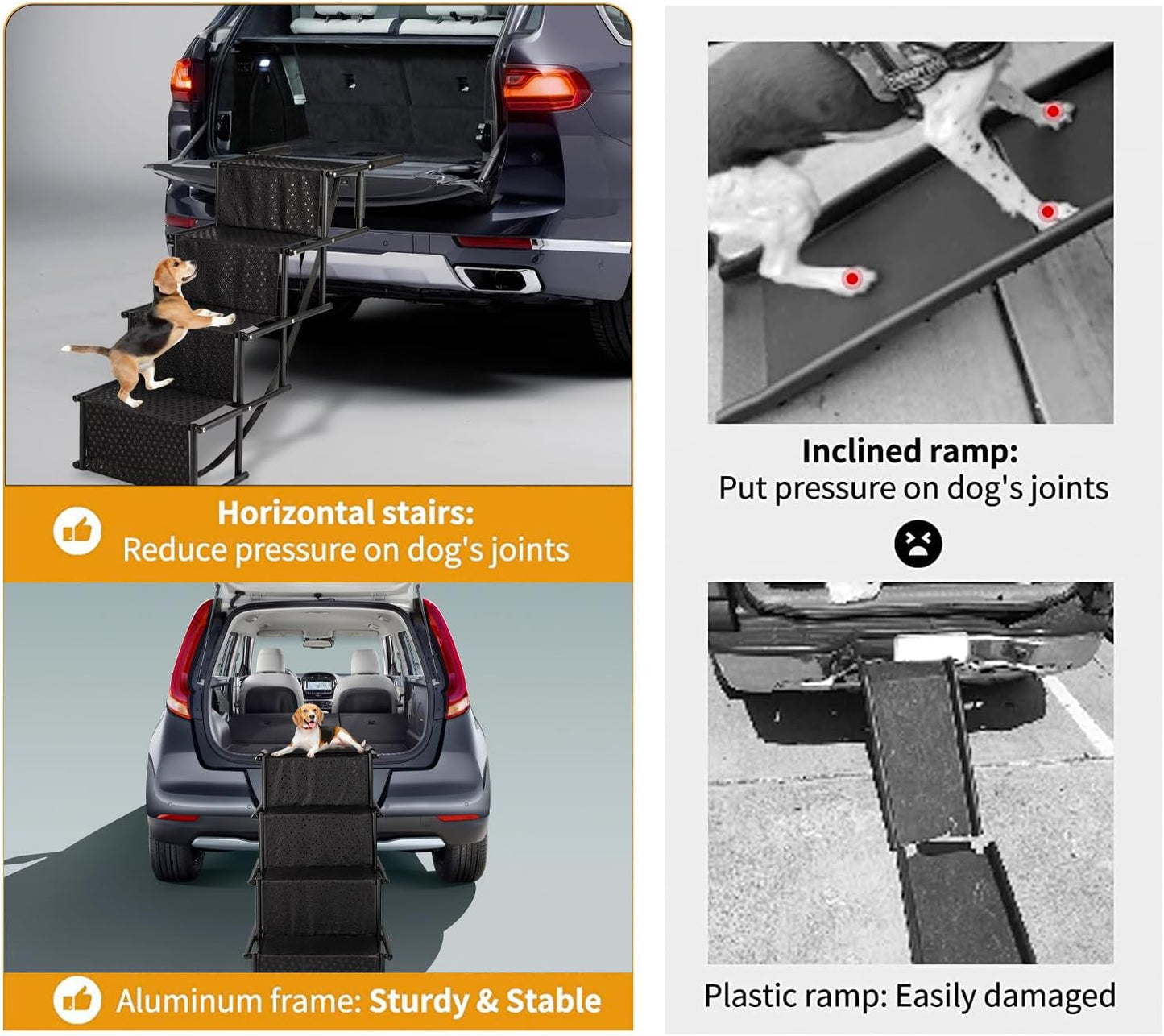 Dog Stairs for Car, Foldable Ramps for Dogs with Non-Slip