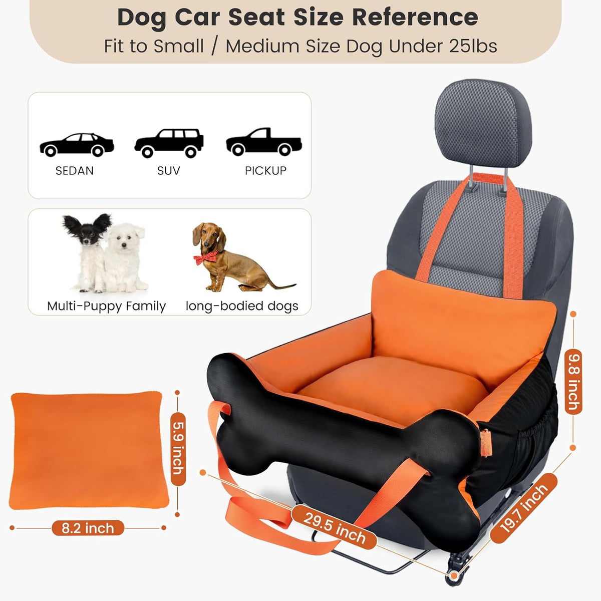 29.5"x19.7"x9.8" Dog Car Seat for Middle Dogs & Cats with