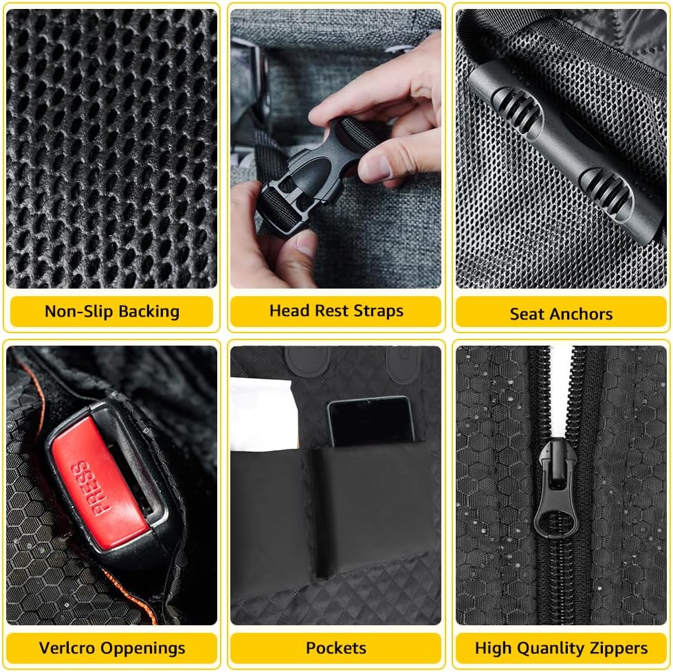 6 in 1 Car Seat Cover for Back Seat, 60/40 Split, with Mesh