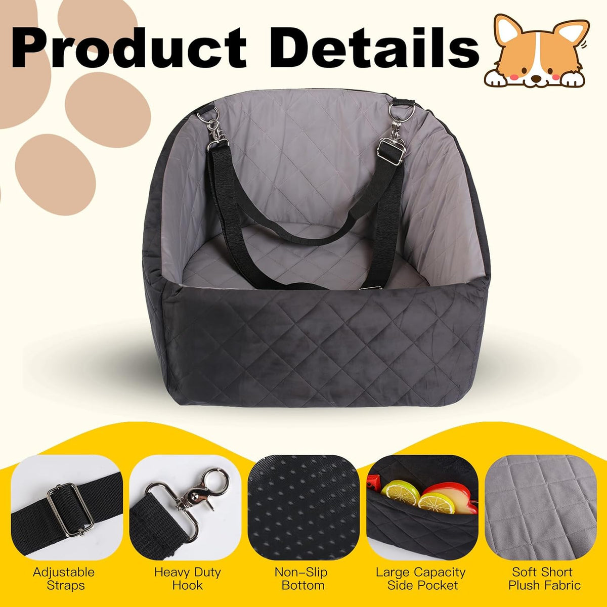 Dog Car Seat for Small Dogs Under 30lbs, Detachable