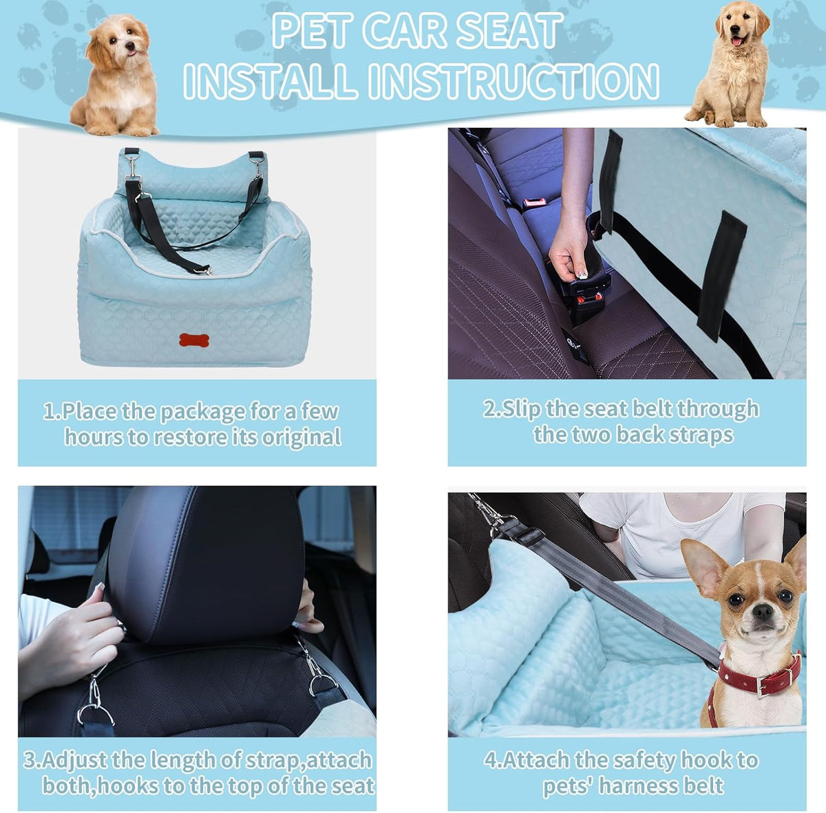 Dog Car Seat - Memory Foam Dog Booster Seat for Small Dogs