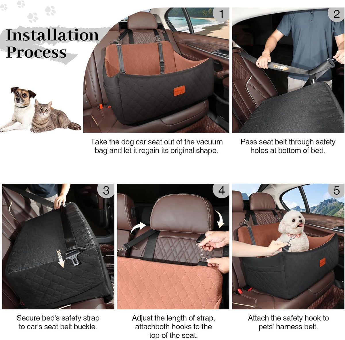 Dog Car Seat for Medium & Large Dogs Up to 55lbs, Memory