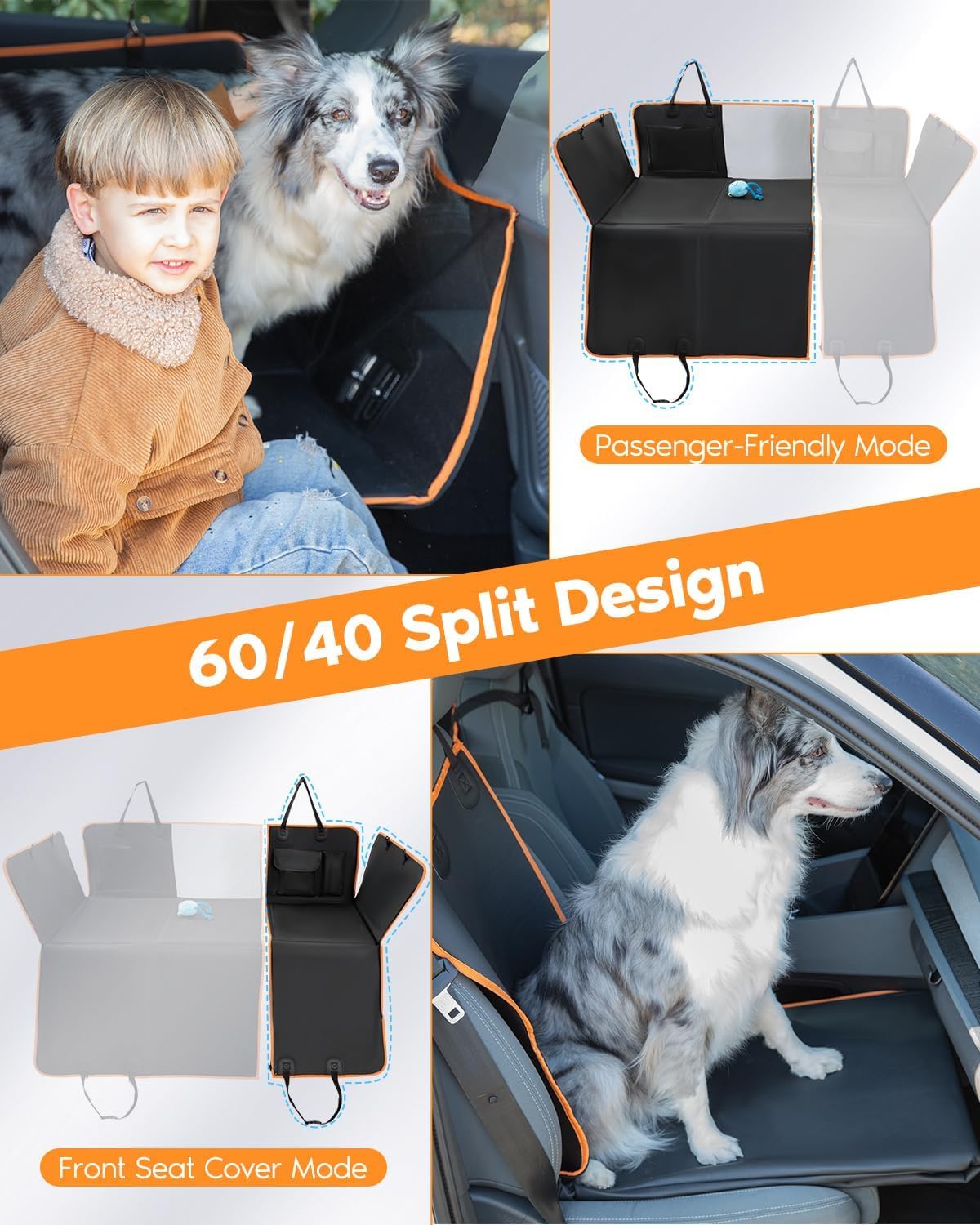 6-in-1 Leather Dog BackSeat Extender, Hard Bottom 40/60
