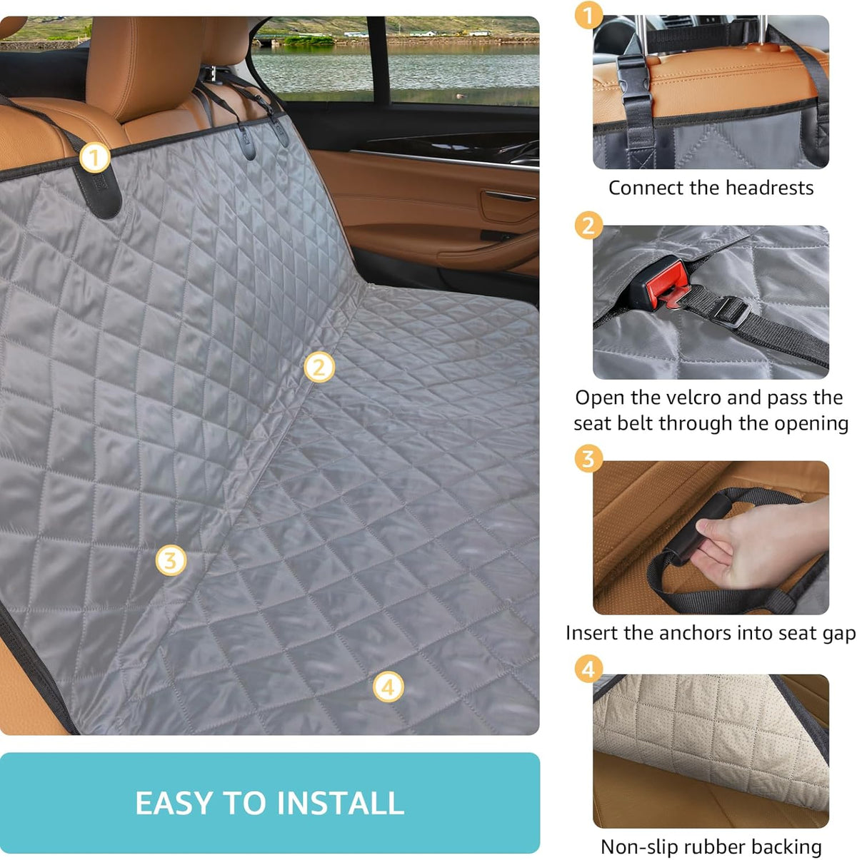 Dog Hammock for Car | Mesh Window & Safety Belt | Back Seat