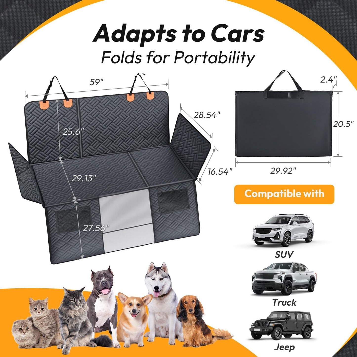 Dog Car Seat Cover for Back Seat-Holds 400lbs, XL Hard