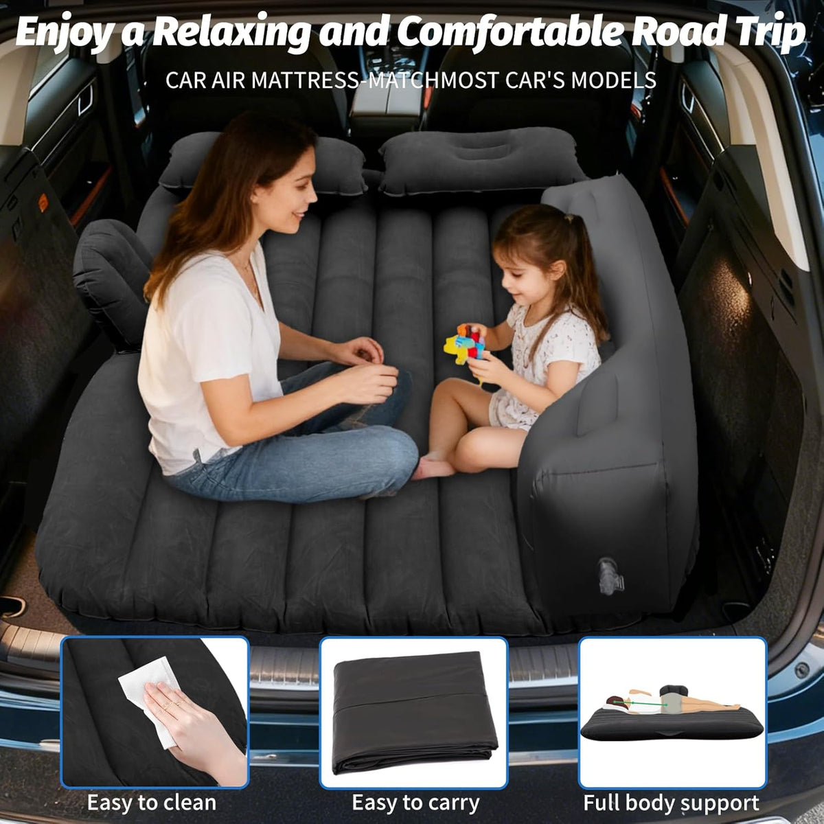 Inflatable Car Air Mattress Back Seat Bed with Air Pump,55