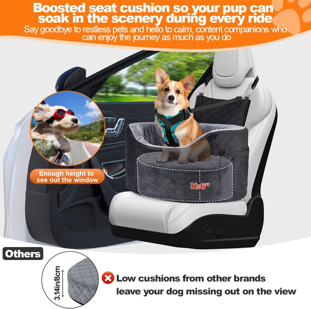 Dog Booster Car Seats for Small Medium Dogs, Fits Dogs