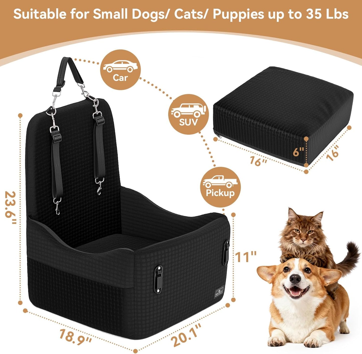 Dog Booster Car Seat for Small/Medium Dogs Up to 35 lbs –