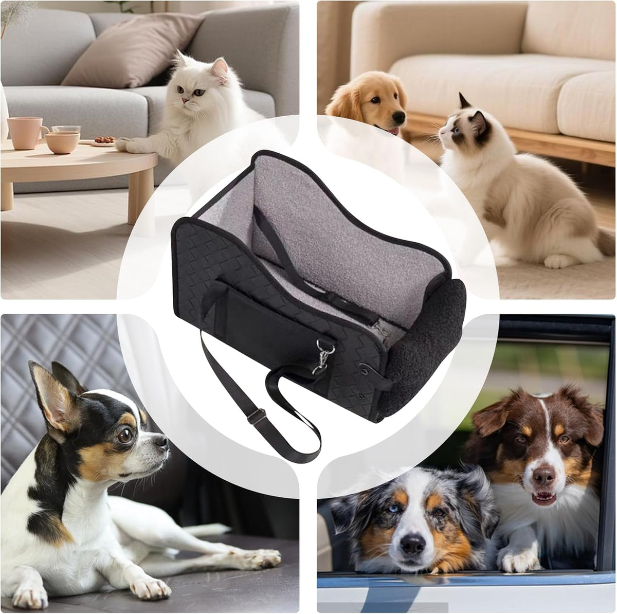 Pet Car Seat Carrier, Under 14lbs Dog Cushion Bed, Foldable