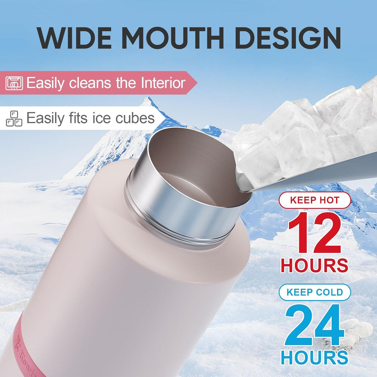 KEWIXY Insulated Dog Water Bottle with Travel Bowl, Dog Lover Gift, Portable Water Bottle Dispenser, Accessories for Car, Hiking, Camping, Outdoor, Leak-Proof, Detachable (Pale Pink)