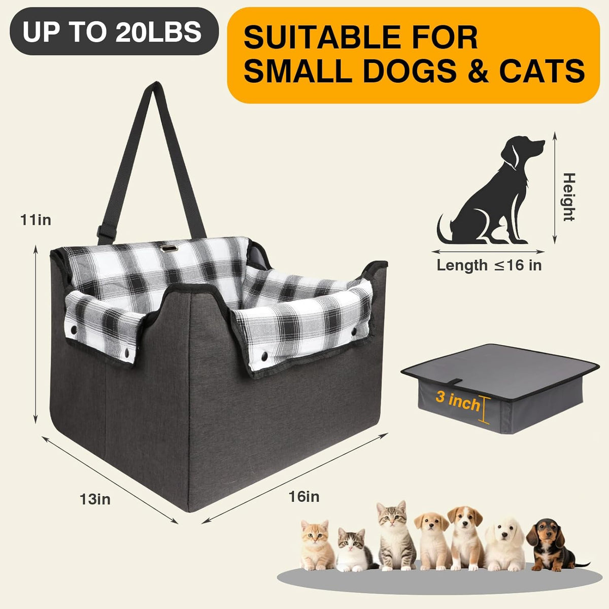 Dog Car Seats for Small Dogs,Foldable Pet Front Seat Dog