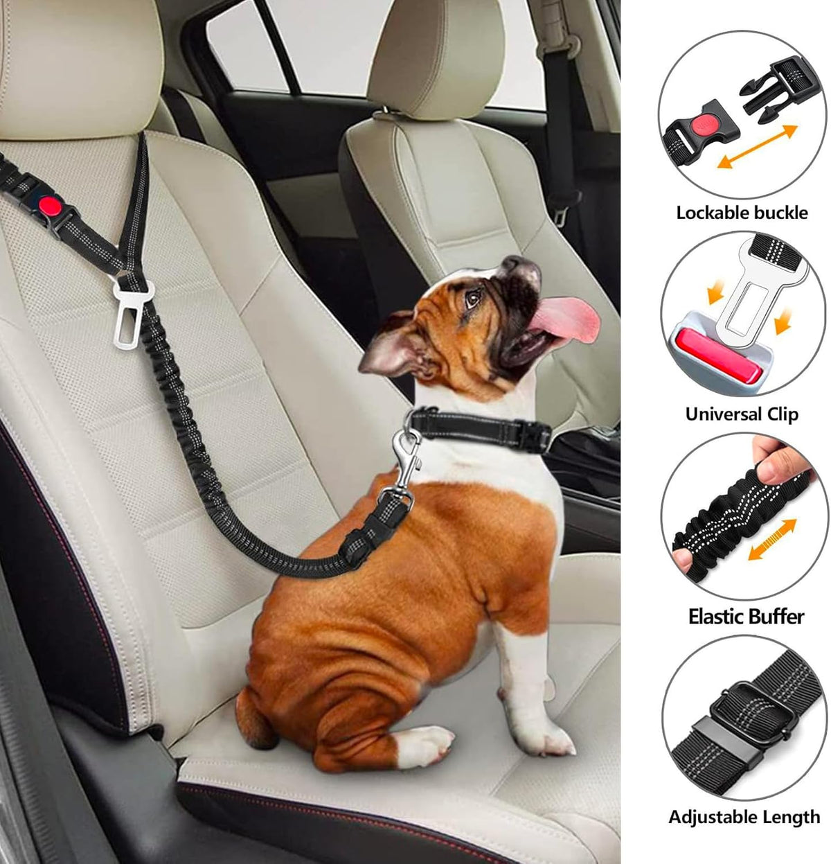 Removable Dog Seat Belt Harness for Car, 3 in 1 Pet Car