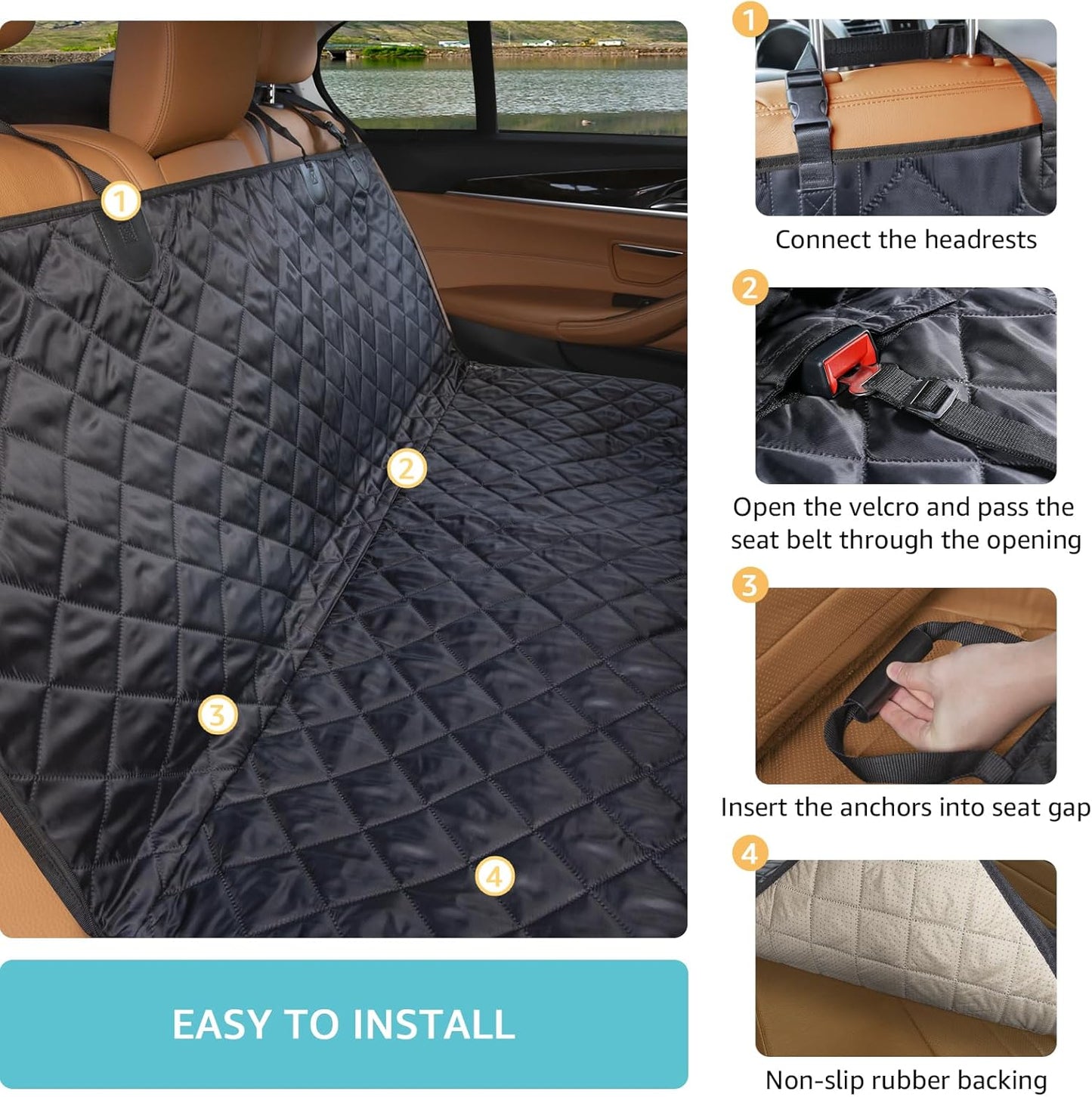 Dog Car Seat Cover for Back Seat | Mesh Window & Safety