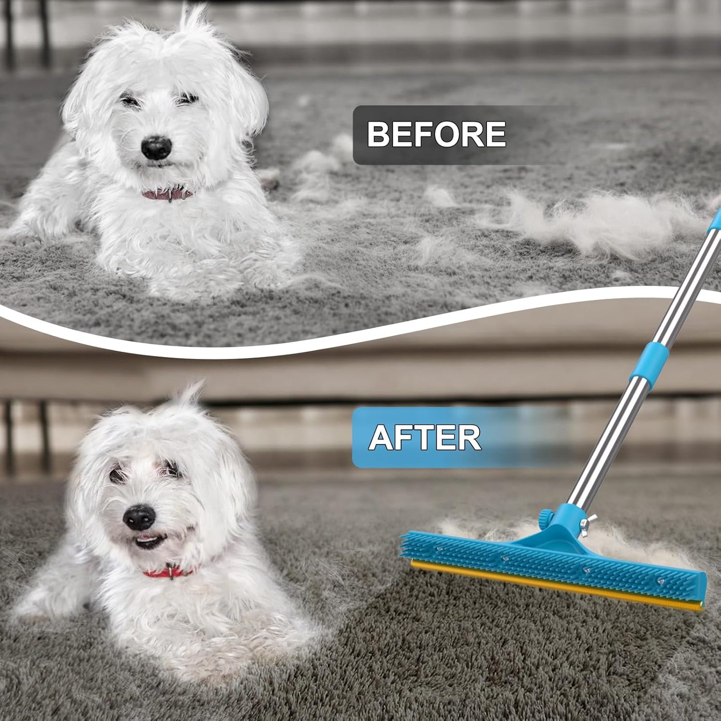 3 in 1 Carpet Rake for Pet Hair Removal, Reusable Pet Hair