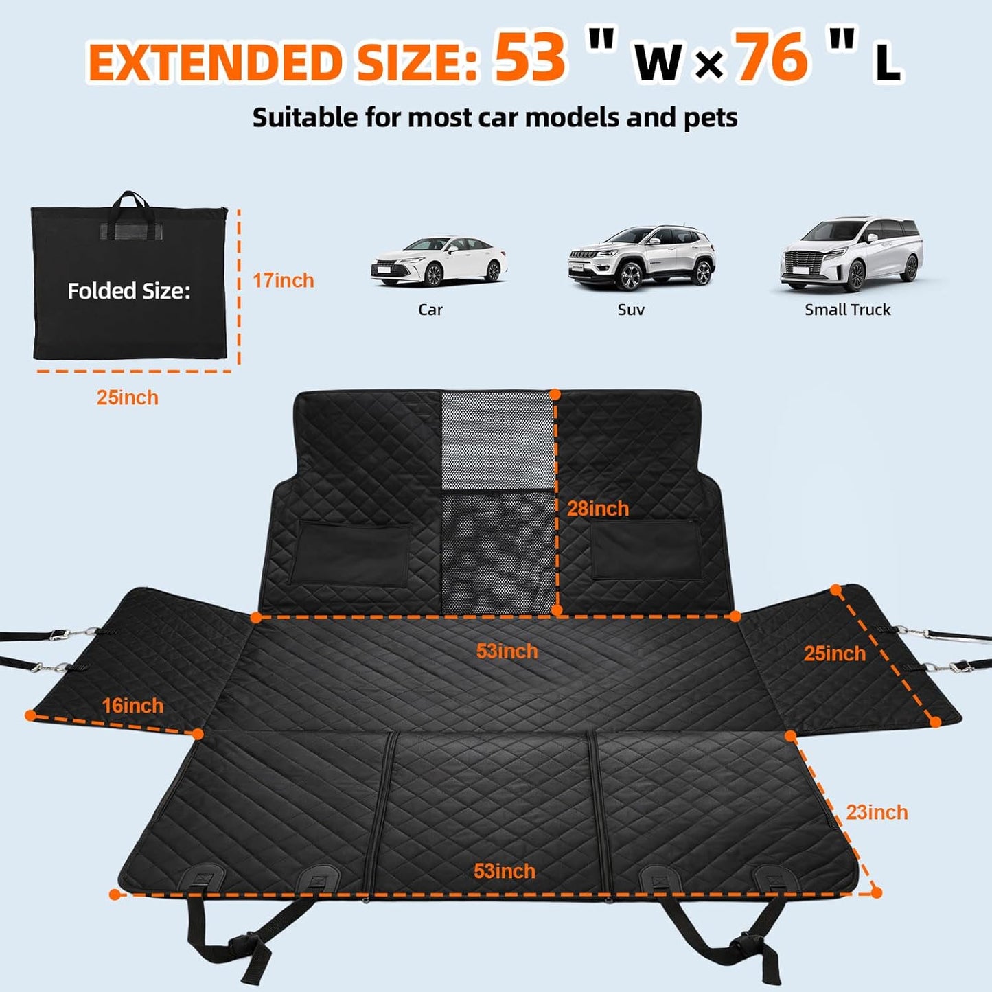 Back Seat Extender,Dog Seat Cover for Back Seat-Supports
