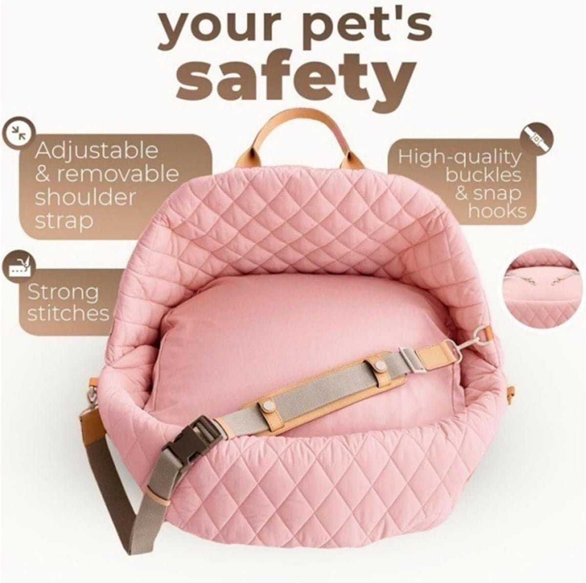 Dog Car Seat with Safety Tether, Portable Pet Travel Bed