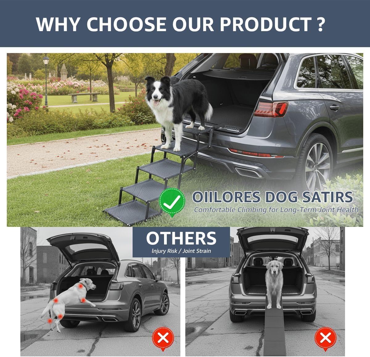 Foldable Dog Stairs for Large Dogs - Extra Wide Pet Ramp
