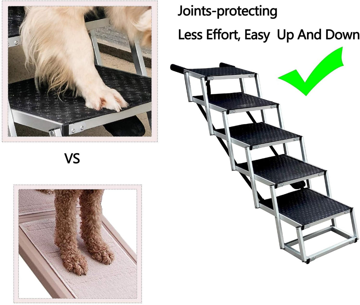 Dog Ramps with 5 Stairs, Upgraded Aluminum Frame Pet Steps