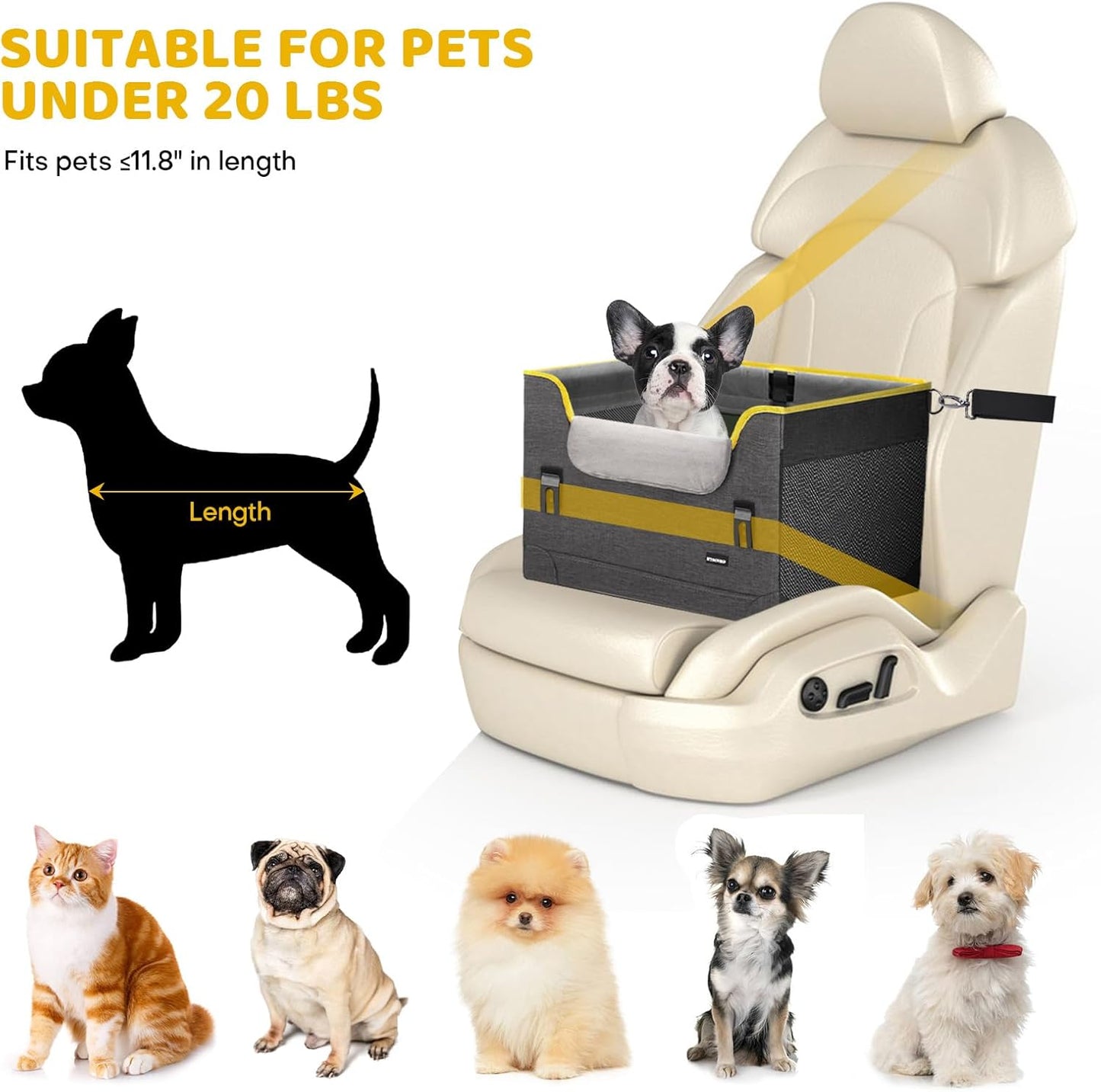 Dog Car Seat for Small Dogs,Detachable Pet Car Seat Under