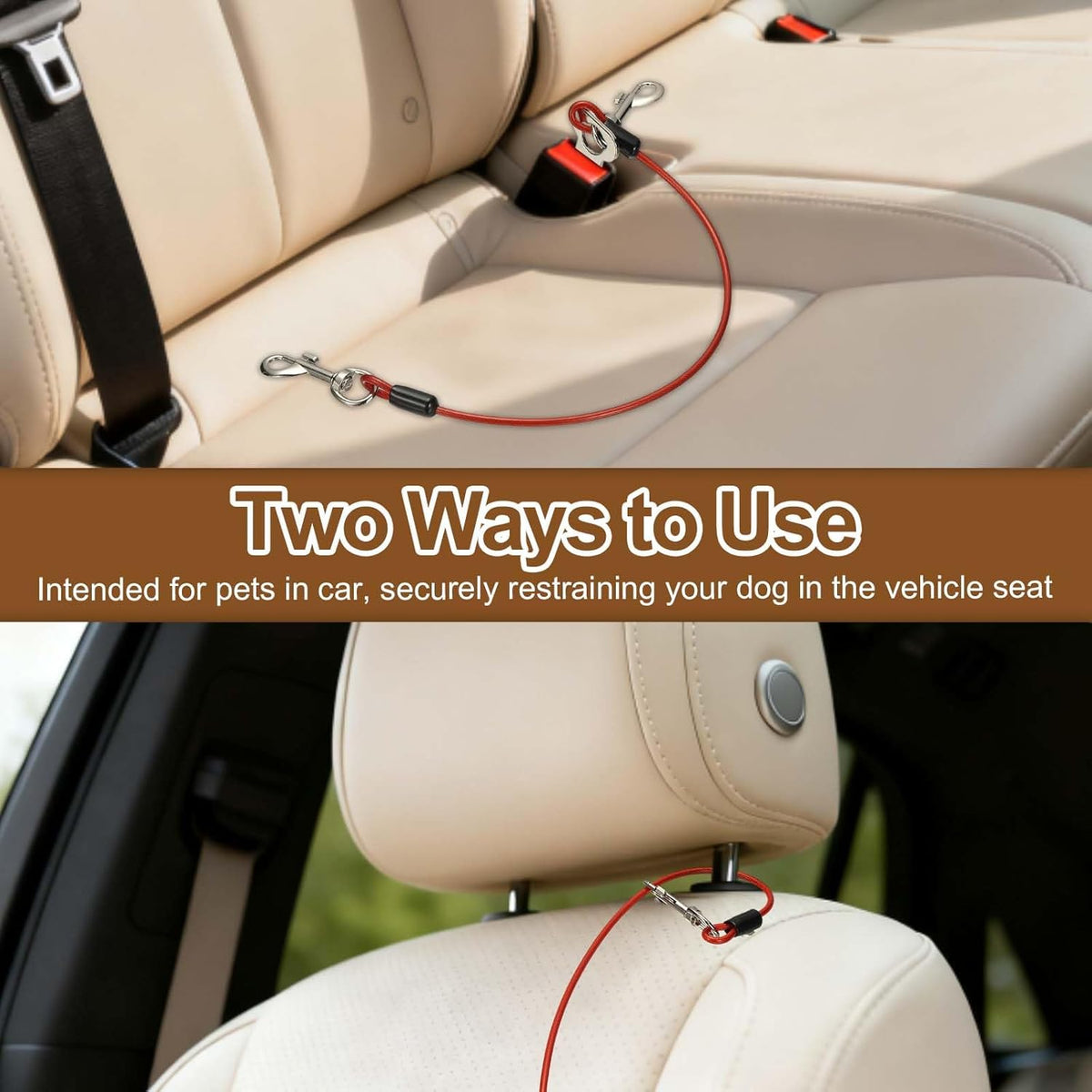 Chew Proof Dog Leash, 16 in Dog Seat Belt Harness with