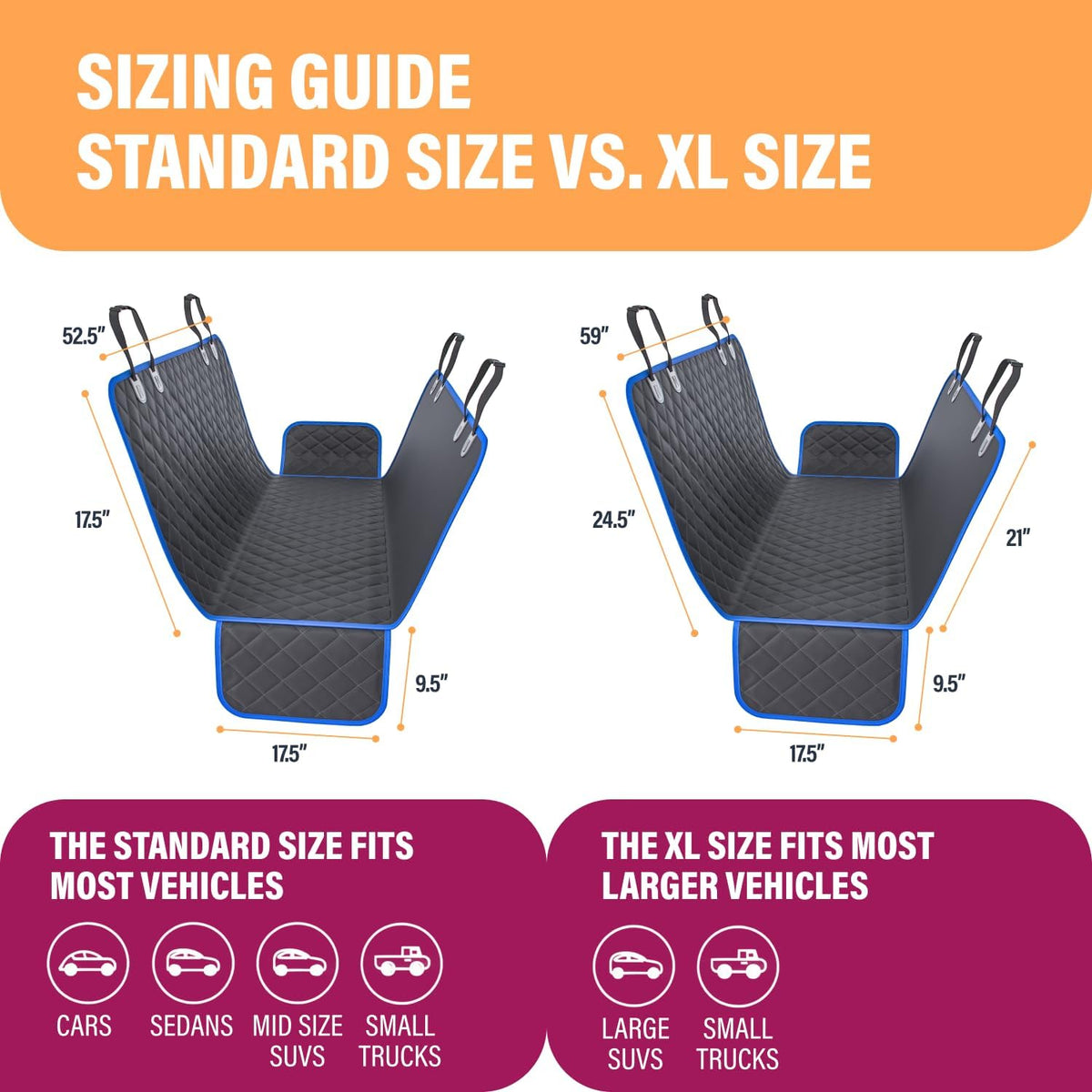 Blue XL Dog Car Hammock Back Seat Cover, Waterproof