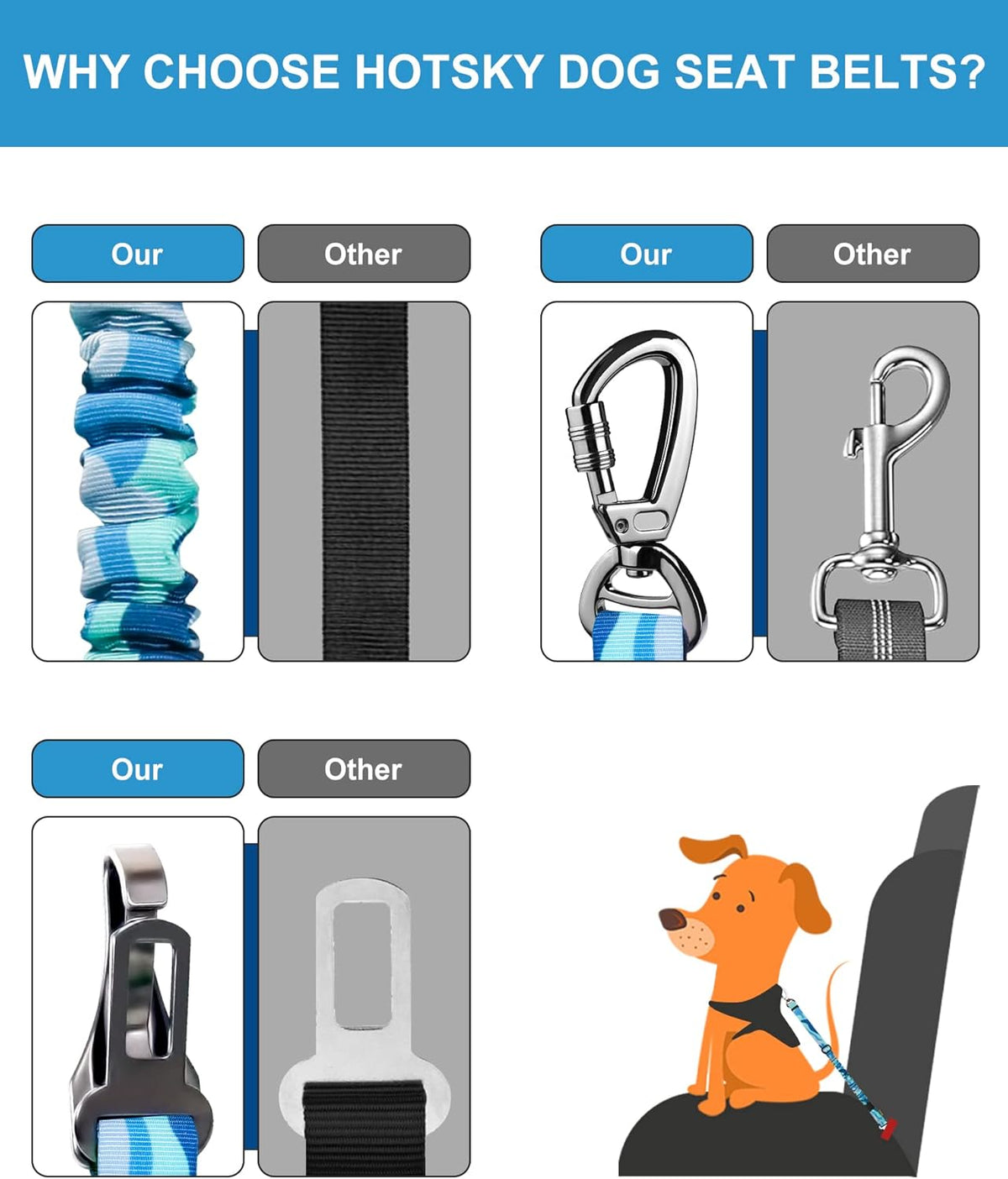 Dog Seat Belt, Adjustable Safety Seatbelt 3-in-1 Car