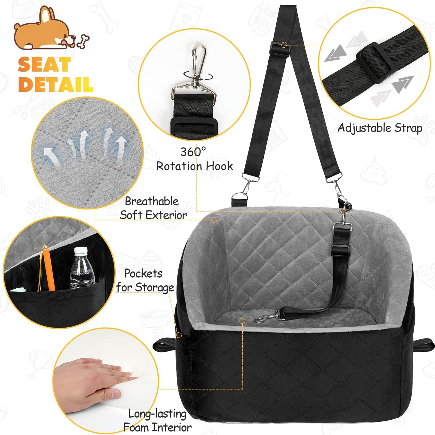 Dog Car Seat for Small Medium Dogs Under 30lbs Pet Booster