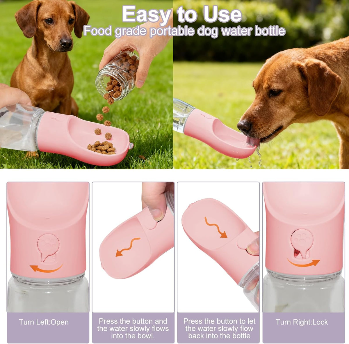 Dog Water Bottle, Portable Water Bottle with Food Container