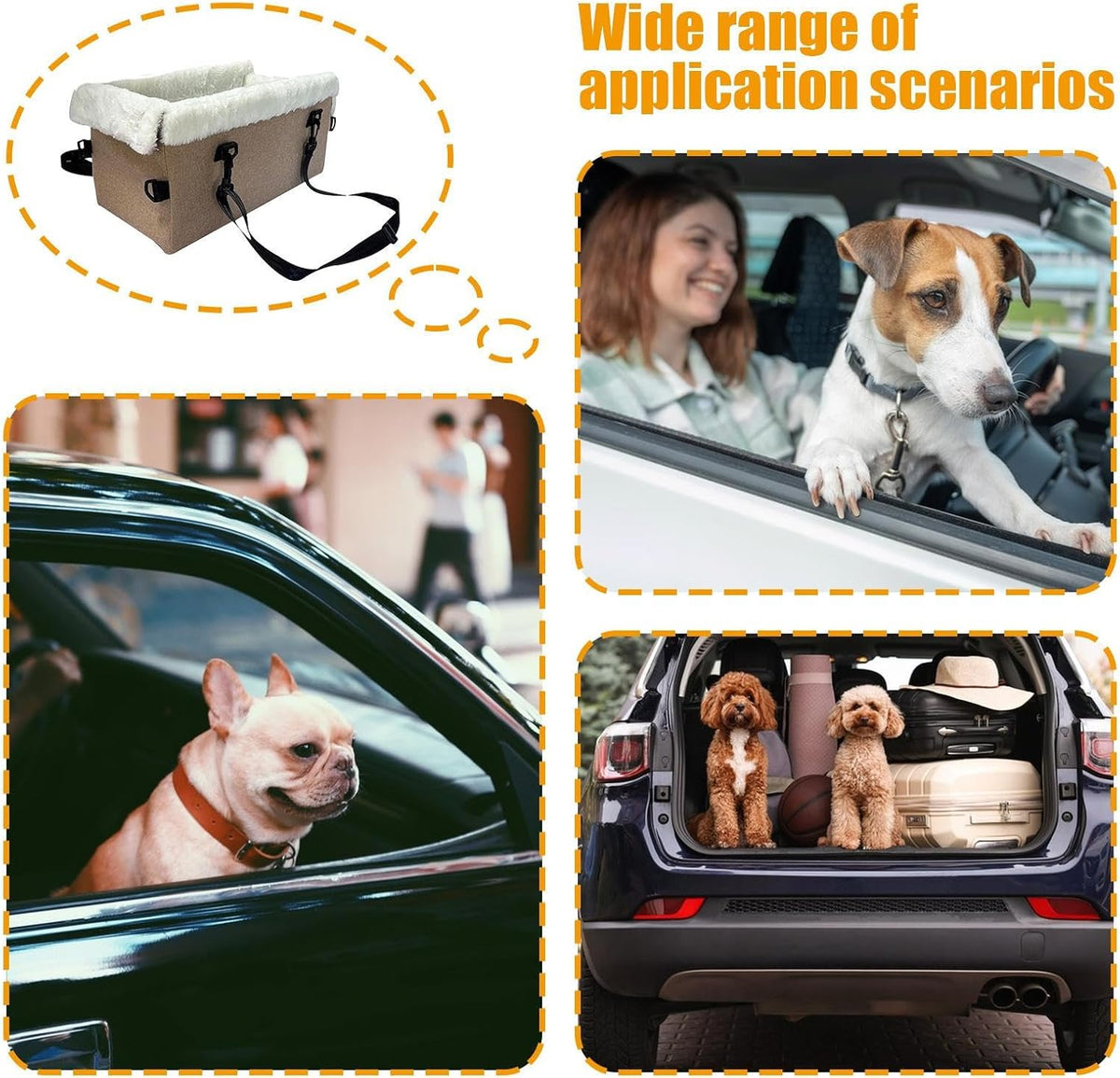Soft Dog Car Seat, Portable Puppy Console Chair, 18 Inches
