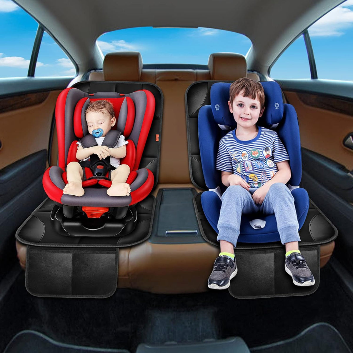 XHYANG Car Seat Protector 1 Pack Car Seat Cushion Mat Thickest Padding,Waterproof 600D Fabric Car Seat Covers for Non-Slip Backing Mesh Pockets for Baby and Pet (Black, 2 Pcs)
