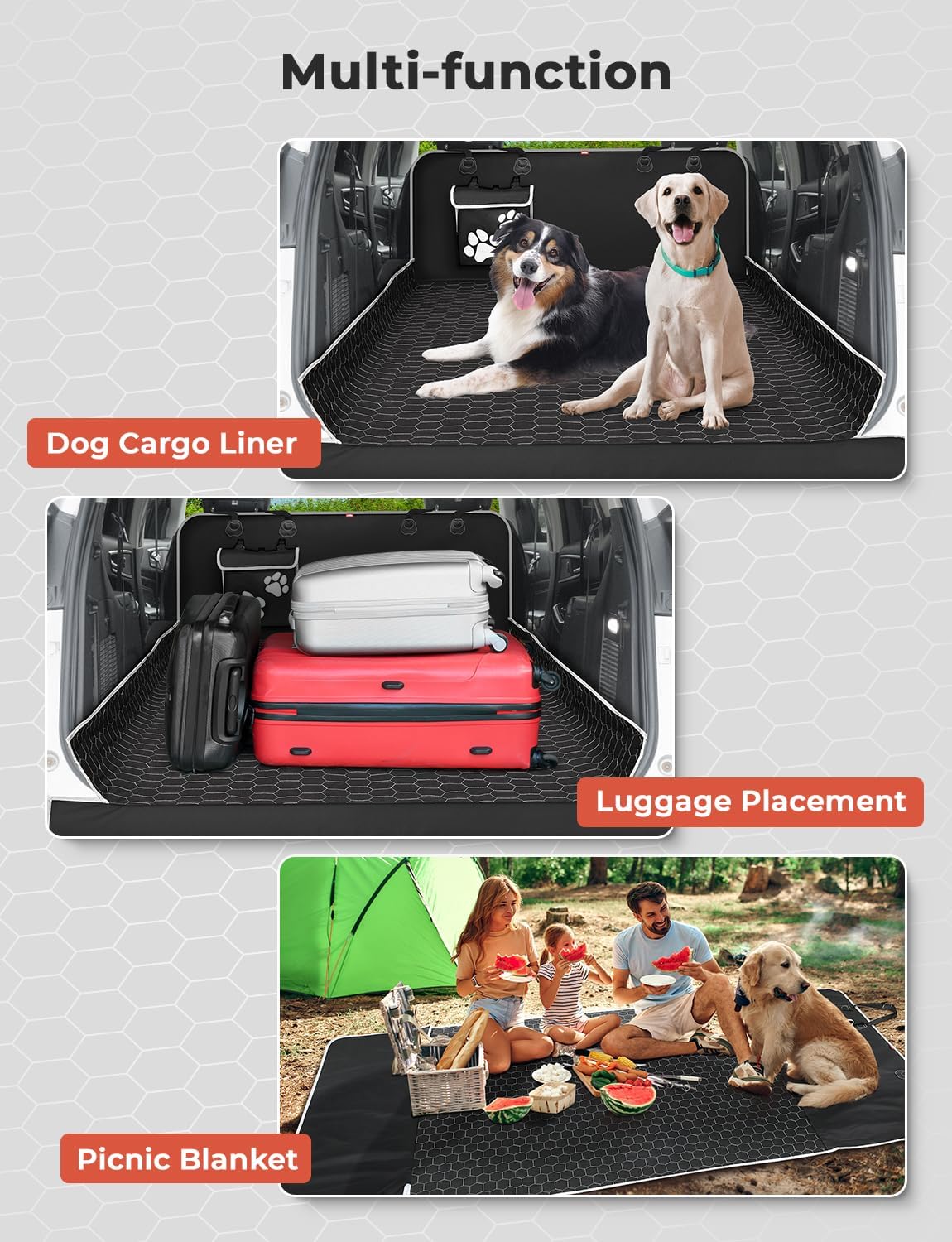 Oasser SUV Cargo Liner for Dogs Large Waterproof Trunk Cover with Detachable Pocket and Bumper Flap Protector, 600D Oxford Cloth, Black, XL (55 x 91 Inch)