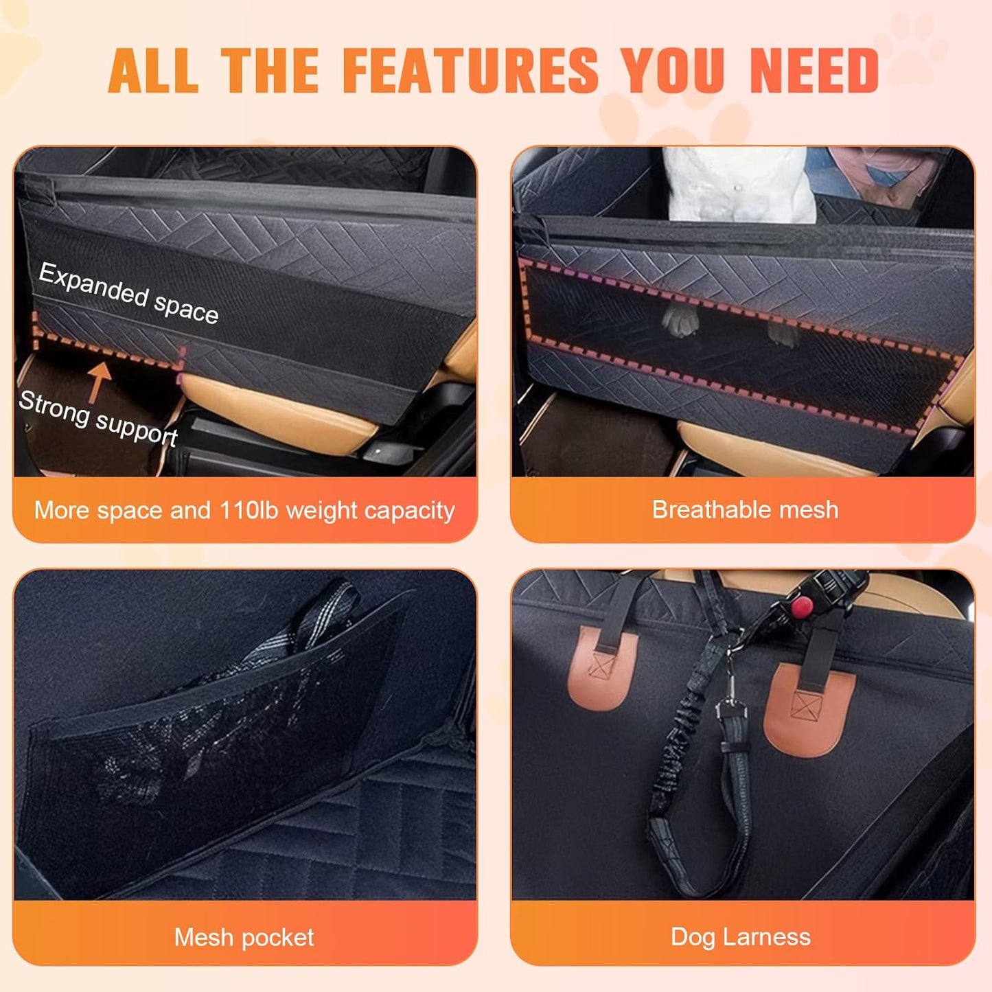 Dog Car Seat, Back Seat Extender for Dogs with 2 Mesh